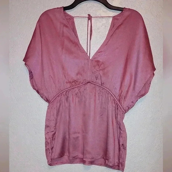 Lucky Brand Tops - Lucky Brand V Neck Backless Tied Peplum Top Womens Mauve Size Small
